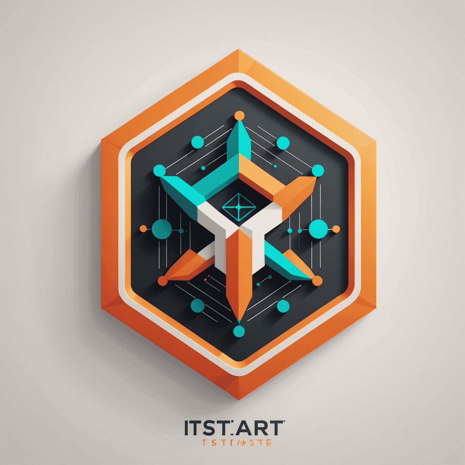 Logo firmy itstart przedstawiające nowoczesny, geometryczny design z elementami kodu i symbolami technologii